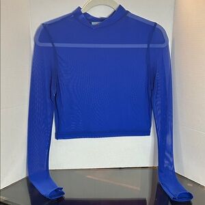 Elegant Blue Sheer Long Sleeve Top